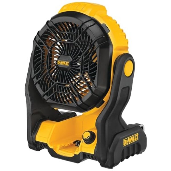 DEWALT 20V MAX Portable Fan, Battery Powered Rechargeable Cordless Shop Fan, Up to 4.5 Hrs Runtime, Variable Speed, 650 CFM, Tool Only (DCE512B)