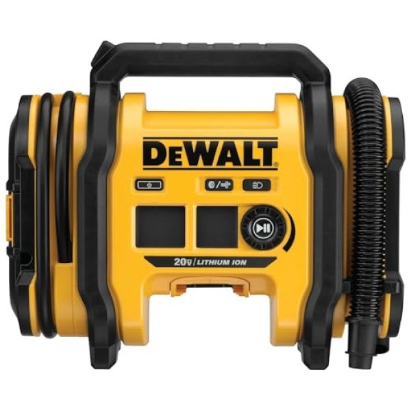 DEWALT Tire Inflator Portable Air Compressor 20V MAX, Car Air Pump with Automatic Shut Off, LED Light, Tool Only (DCC020IB)