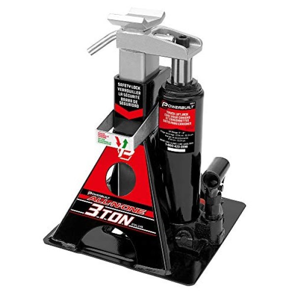 POWERBUILT 3 Ton All-in-One Hydraulic Bottle Jack and Jackstand in One, Compact, Wide Base, 11-21 Inch Range, Eliminates Jackstands, for Trucks, SUVs, RVs, Trailers, ASME, Not for Sedans - 640912